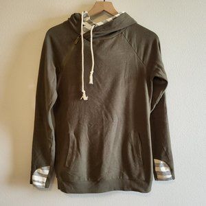 Green & Striped Green Details Double Hooded Sweatshirt